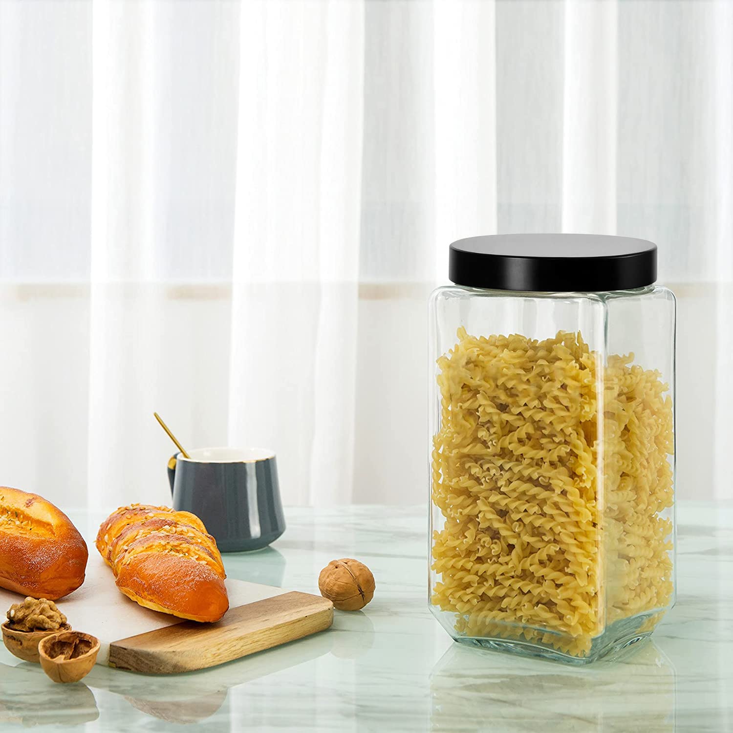 CLOUDMART Piramal Glass Square Clear Jars & Containers for Kitchen Pantry, Snacks, Masala, Honey, Pickles, Cookies, Dry Fruits,